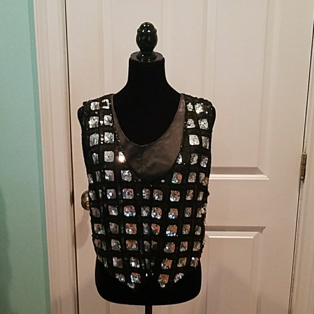 Vintage Black and Silver Sequin Top